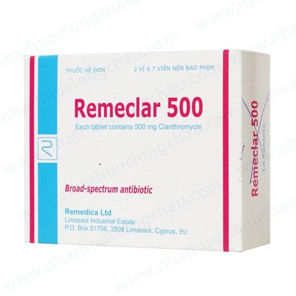 Thuốc kháng sinh Remeclar 500 hộp 2 vỉ x 7 viên
