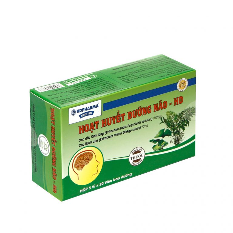 Thuốc tuần hoàn máu não, cải thiện trí nhớ Hoạt huyết dưỡng não HD hộp 5 vỉ x 20 viên bao đường