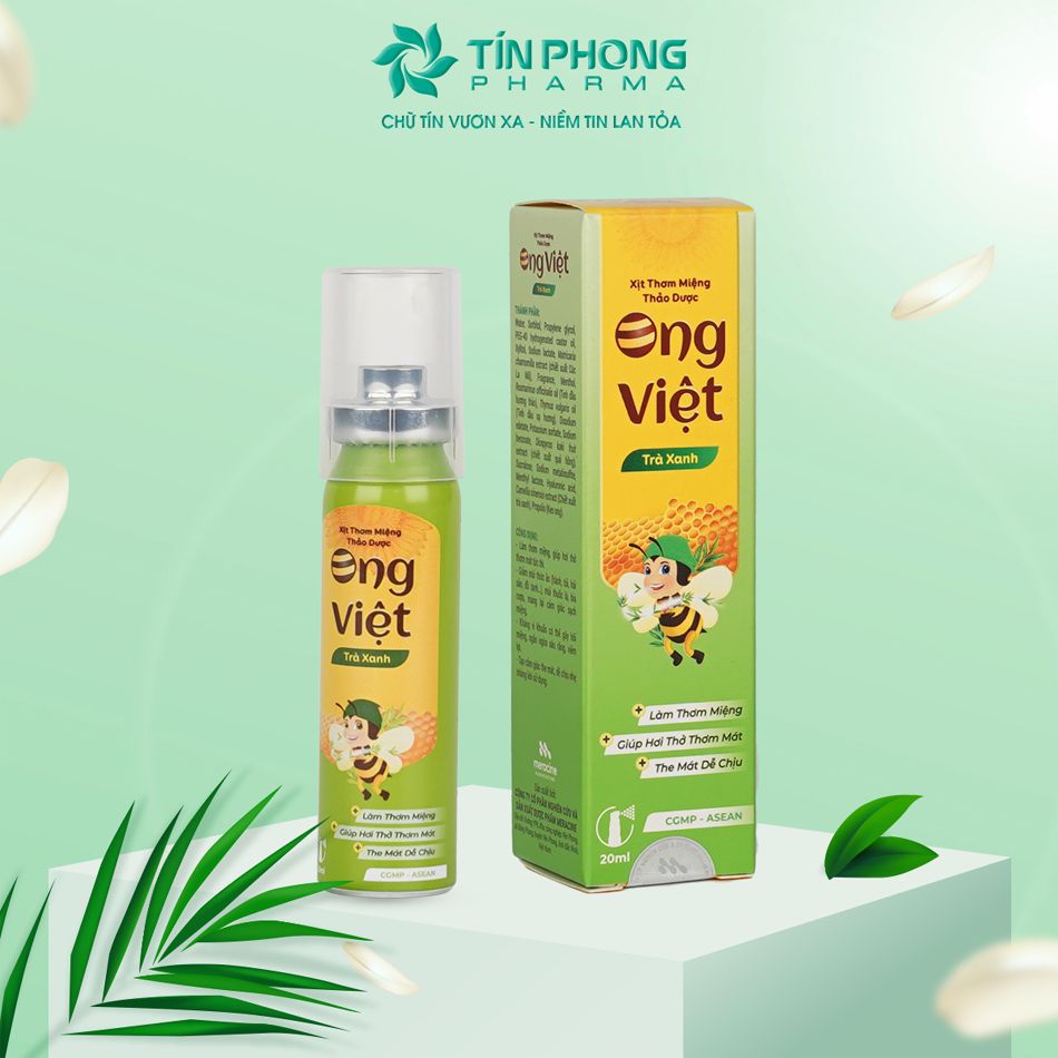 Xịt thơm miệng thảo dược Ong Việt Trà Xanh hộp 1 chai 20ml