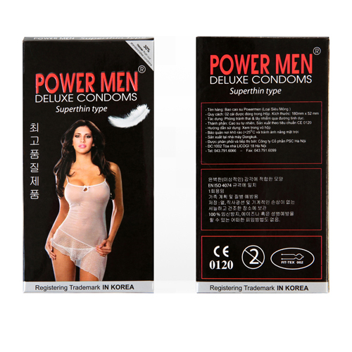 Bao cao su Power men Superthin type (đen) hộp 12 cái