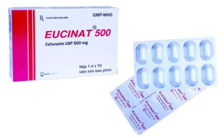 Thuốc kháng sinh EUCINAT 500 hộp 1 vỉ x 10 viên