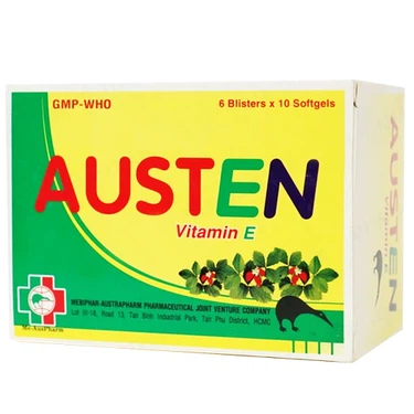 Thuốc điều trị và phòng thiếu vitamin E Austen Mebiphar hộp 6 vỉ x 10 viên