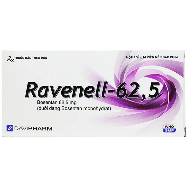 Điều trị tăng áp lực động mạch phổi tiên phát Ravenell-62.5 Davipharm hộp 4 vỉ x 14 viên