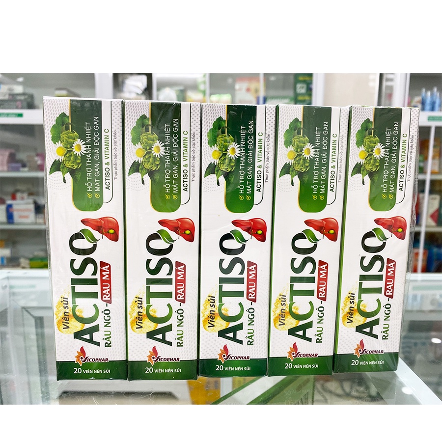 Viên sủi hỗ trợ thanh nhiệt giải độc mát gan ACTISO Râu Ngô - Rau Má (Vicophar) hộp 1 tuýp 20 viên sủi