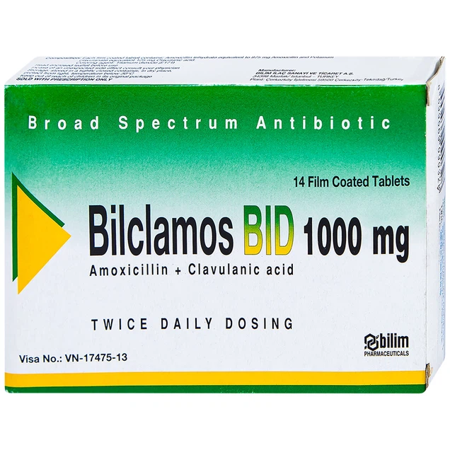Thuốc kháng sinh Bilclamos Bid 1000mg Bilim Ilac hộp 2 vỉ x 7 viên