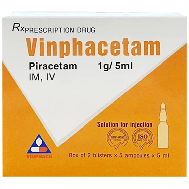 Thuốc điều trị rung giật cơ nguồn gốc vỏ não, thiếu máu não Vinphacetam hộp 2 vỉ x 5 ống x 5ml