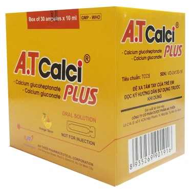 Dung dịch uống A.T Calci Plus An Thiên hương cam hộp 30 ống x 10ml