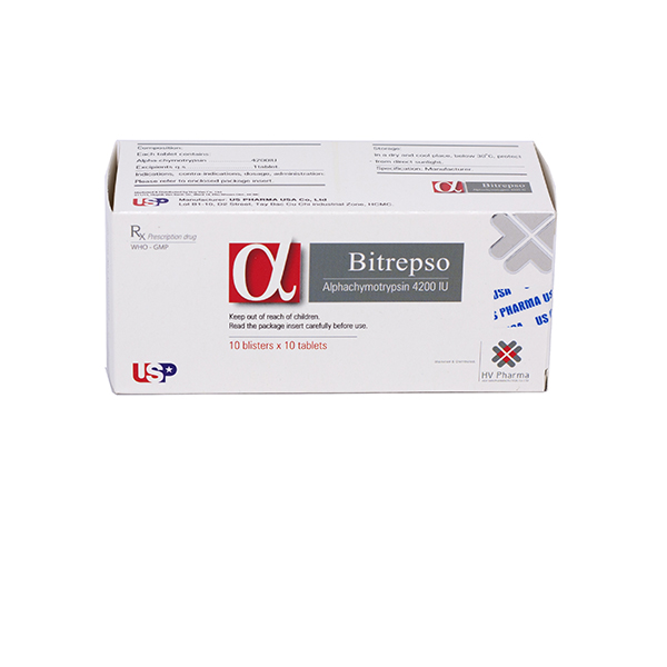 Thuốc giảm sưng, phù nề Bitrepso (US PHARMA USA) hộp 10 vỉ x 10 viên
