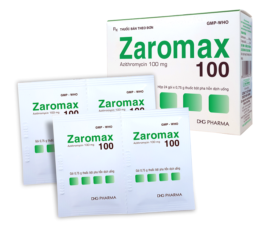 Thuốc kháng sinh Zaromax 100 hộp 24 gói x 0,75g