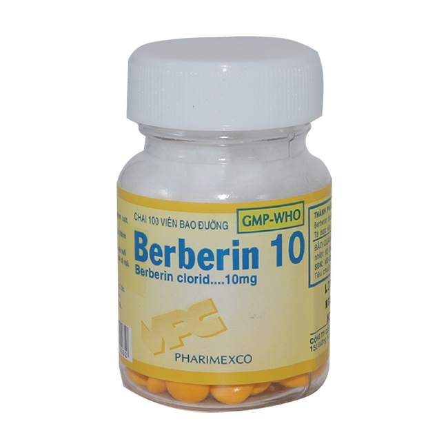 Thuốc điều trị tiêu chảy Berberin 10mg (Pharimexco) lọ 100 viên