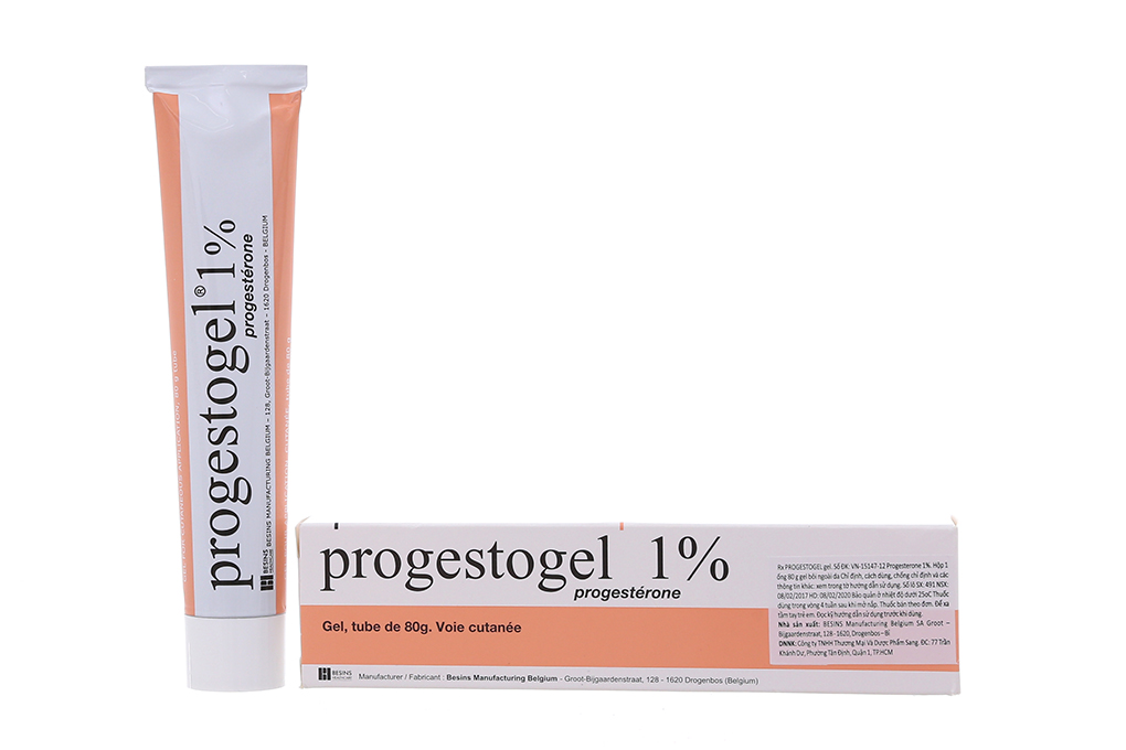 Gel bôi trị đau vú  Progestogel 1%  hộp 1 tuýp 80g