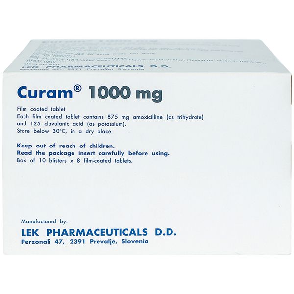 Thuốc kháng sinh Curam 1000mg hộp 10 vỉ x 8 viên nén bao phim