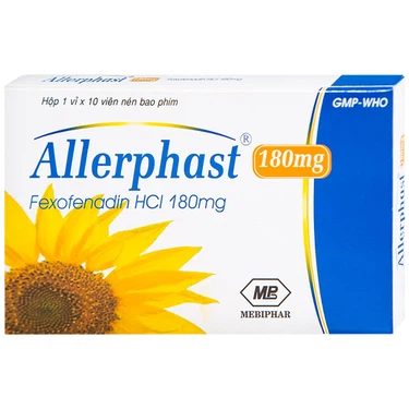 Thuốc điều trị viêm mũi dị ứng theo mùa, mày đay mạn tính vô căn Allerphast 180mg Mebiphar hộp 1 vỉ x 10 viên