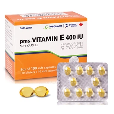 Thuốc điều trị tình trạng thiếu vitamin E Pms-Vitamin E 400IU Imexpharm hộp 10 vỉ x 10 viên