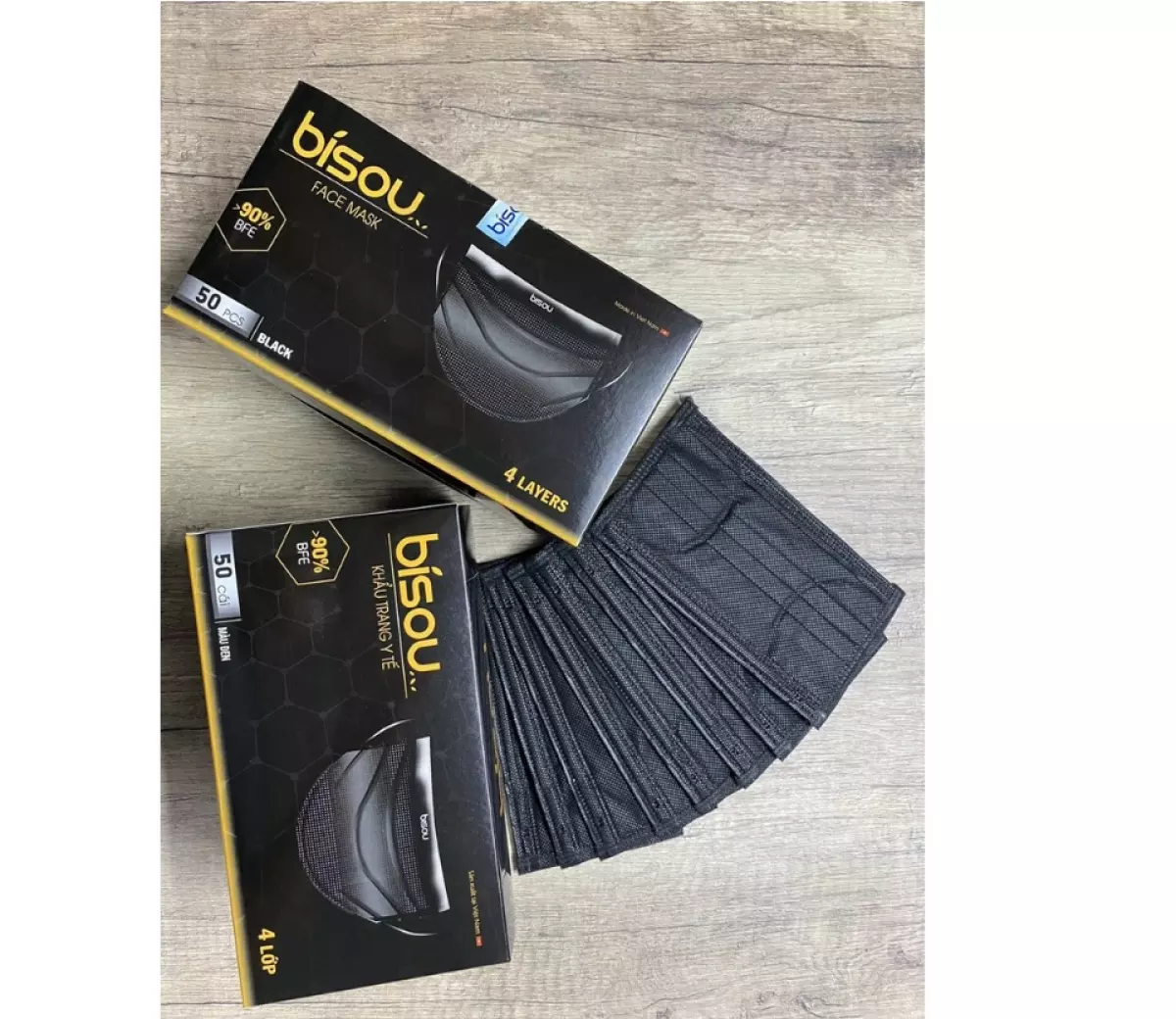 Khẩu trang y tế 4 lớp Bisou (đen) hộp 50 cái