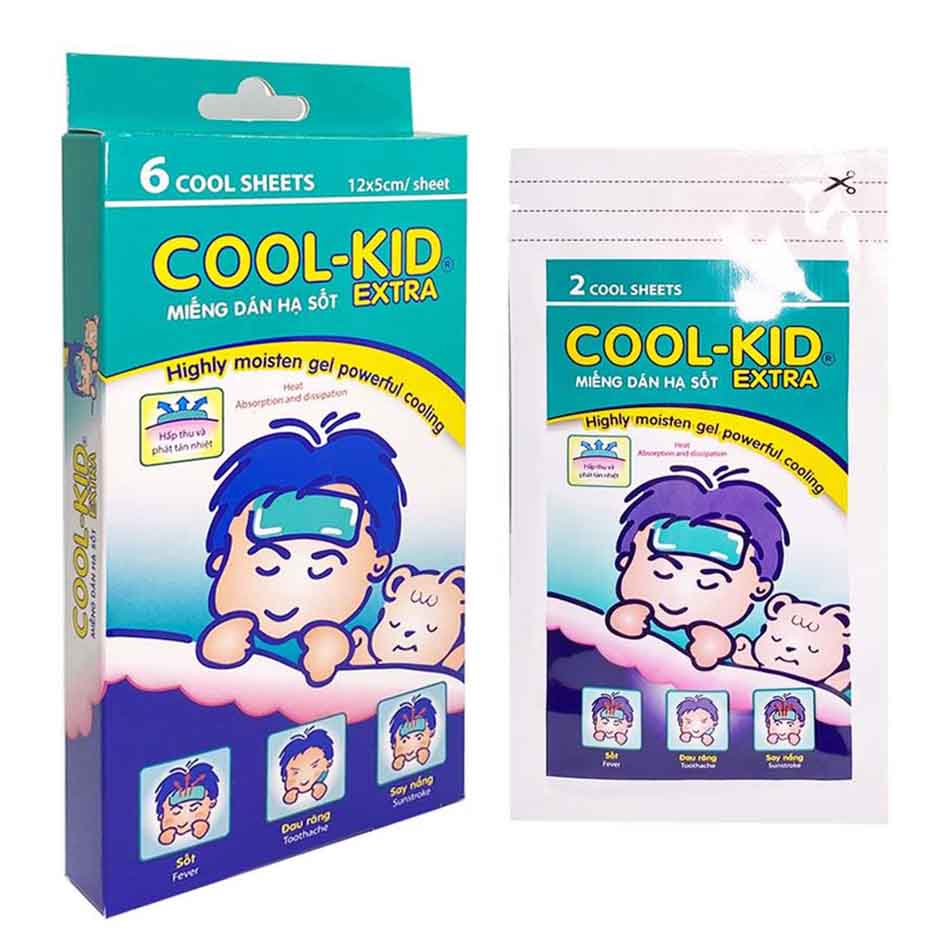 Miếng dán chườm lạnh hạ sốt cho trẻ em  Cool Kid Extra hộp 3 gói x 2 miếng