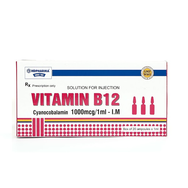 Dung dịch tiêm Vitamin B12 1000mcg/1ml (Hải Dương) hộp 20 ống x 1ml