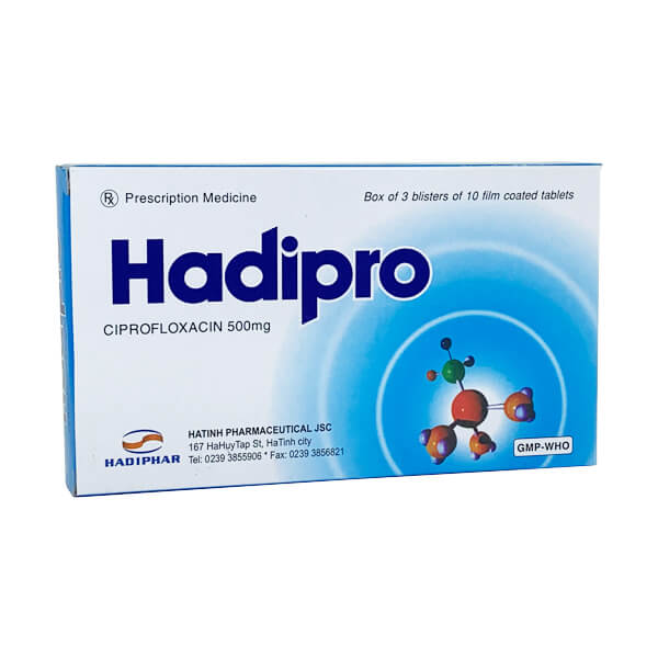 Điều trị nhiễm khuẩn Hadipro 500mg hộp 3 vỉ ｘ10 viên.
