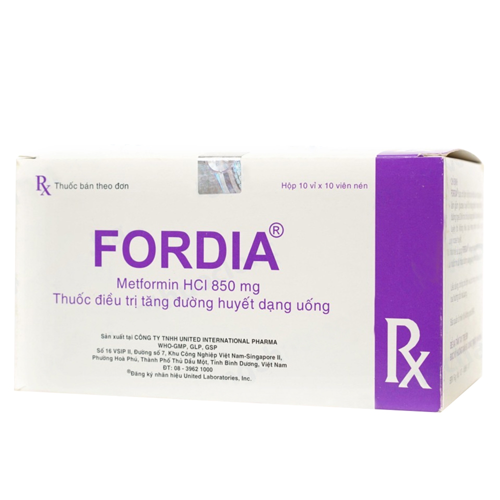 Thuốc trị tiểu đường Fordia 850mg hộp 10 vỉ x 10 viên