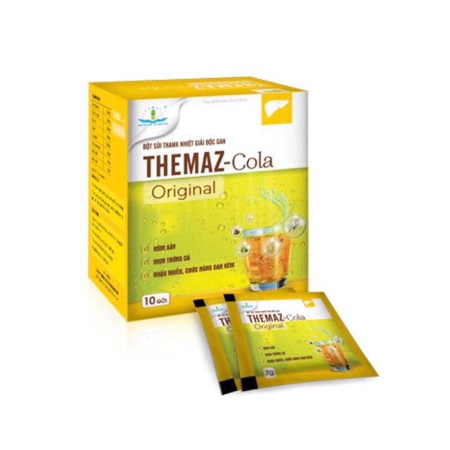 Bột sủi thanh nhiệt giải độc gan Themaz - cola Original Vàng (Vị Chanh muối) hộp 10 gói