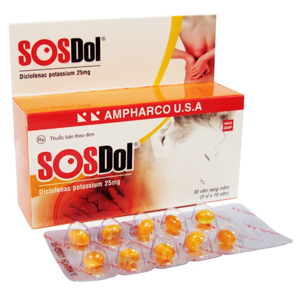 Thuốc giảm đau Sosdol 25mg Ampharco hộp 3 vỉ x 10 viên