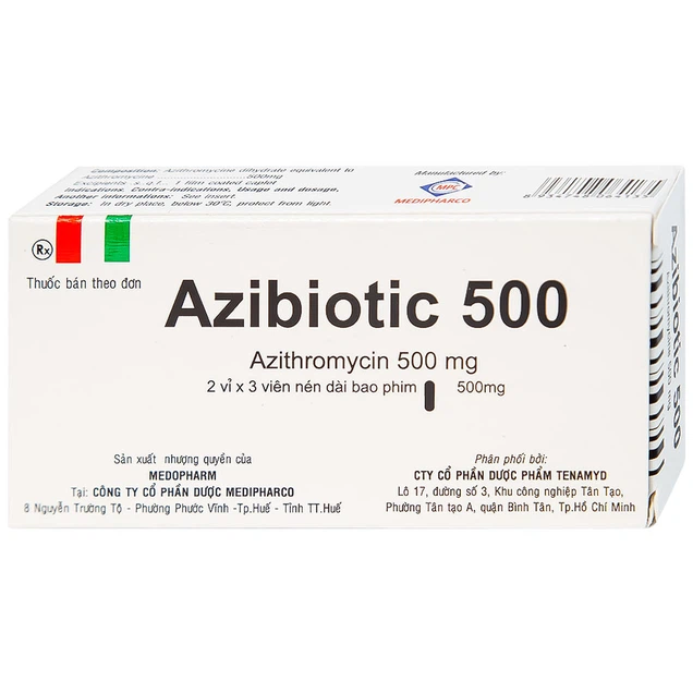 Thuốc kháng sinh Azibiotic 500 Medipharco hộp 2 vỉ x 3 viên