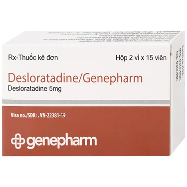 Thuốc giảm các triệu chứng viêm mũi dị ứng, mày đay Desloratadine 5mg Genepharm hộp 2 vỉ x 15 viên