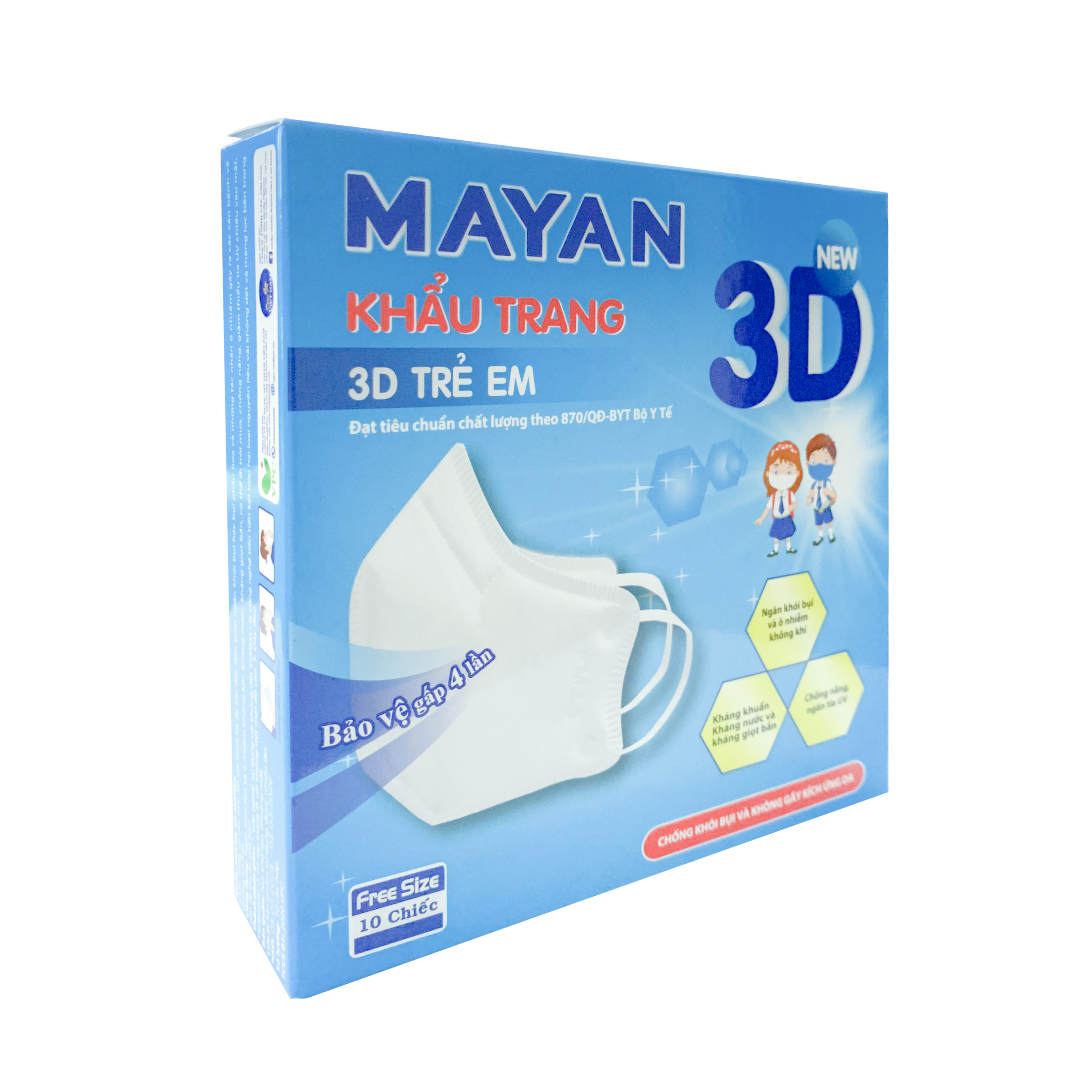 Khẩu trang Mayan 3D Trẻ em (màu trắng) gói 10 cái