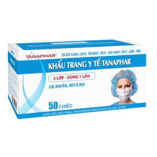 Khẩu trang y tế Tanaphar 3 lớp (màu xanh) hộp 50 cái