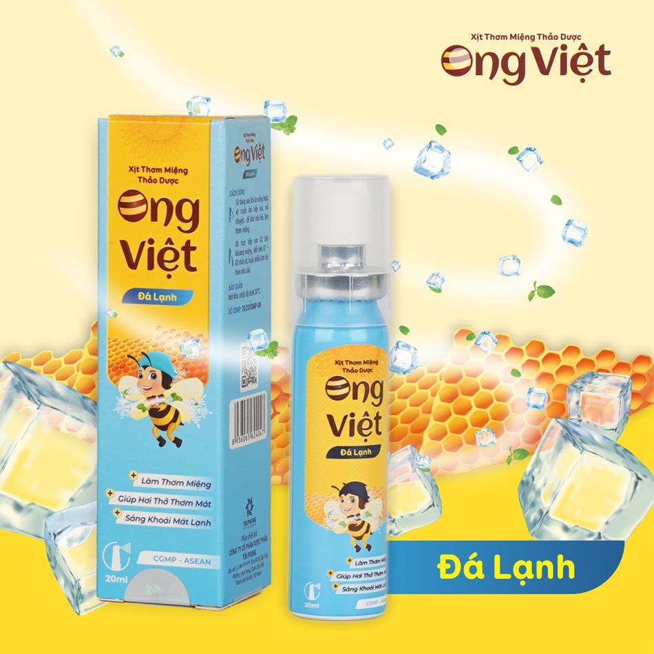 Xịt thơm miệng thảo dược Ong Việt Đá Lạnh hộp 1 chai 20ml