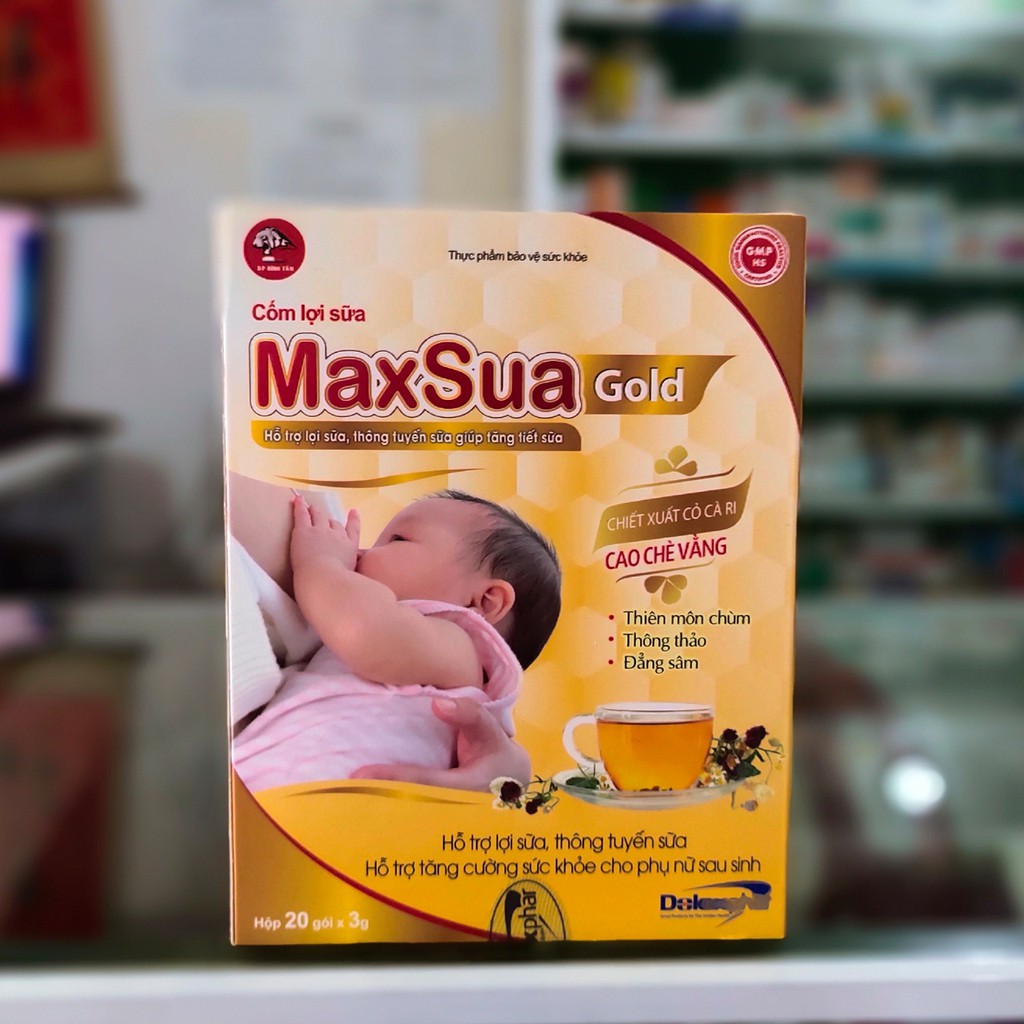 Cốm lợi sữa MaxSua Gold hộp 20 gói x 3g
