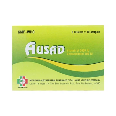 Thuốc phòng và điều trị bệnh do thiếu vitamin A và D Ausad 5000 IU Mebiphar hộp 6 vỉ x 10 viên