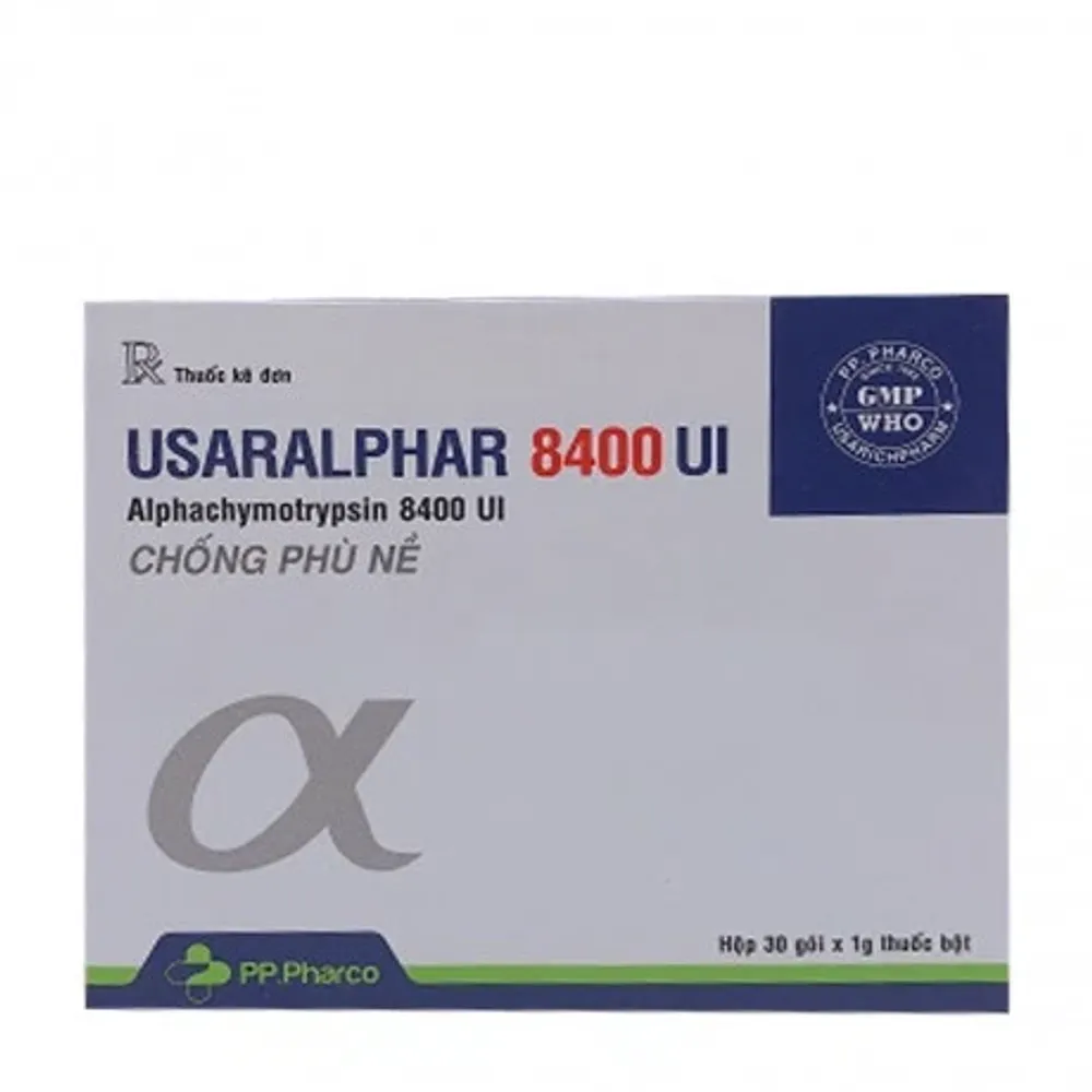Điều trị phù nề sau chấn thương, phẫu thuật, bỏng Usaralphar 8400IU hộp 30 gói