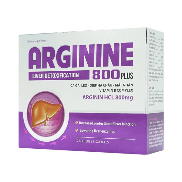 Hỗ trợ tăng cường chức năng gan Arginine 800 Plus Akopha Pháp hộp 12 vỉ x 5 viên