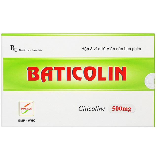 Trị bệnh mạch máu não, chấn thương sọ não Baticolin 500mg Dược Đông Nam hộp 3 vỉ x 10 viên