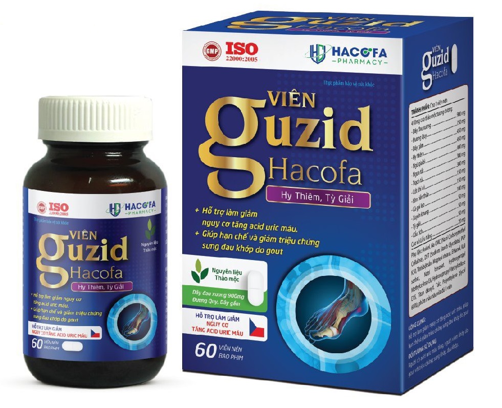 Hỗ trợ làm giảm nguy cơ tăng acid uric máu Viên Guzid HACOFA hộp 1 lọ 60 viên
