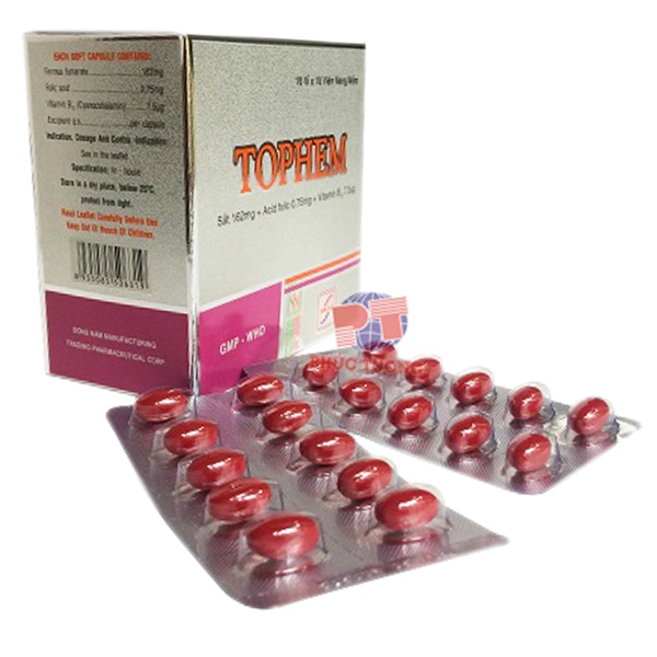 Phòng ngừa thiếu máu Tophem hộp 10 vỉ x 10 viên