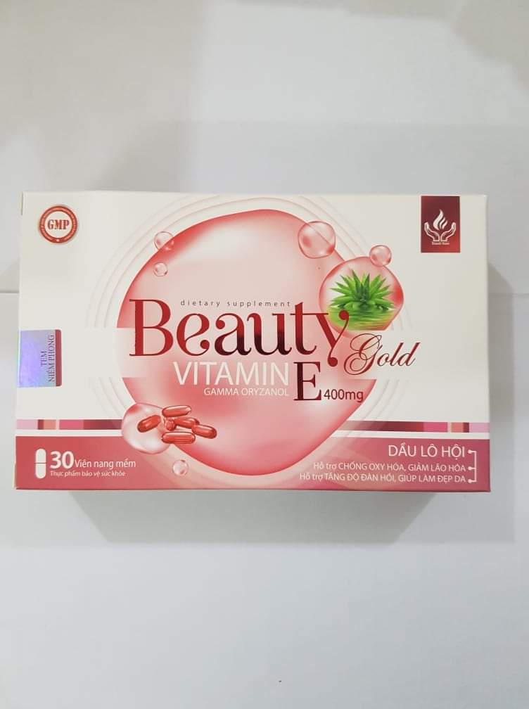 Hỗ trợ chống oxy hóa, giảm lão hóa da Beauty Gold Vitamin E 400mg (Thành Nam) hộp 1 lọ 30 viên