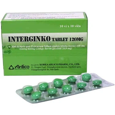 Điều trị rối loạn tuần hoàn ngoại biên Interginko 120mg Arlico hộp 10 vỉ x 10 viên