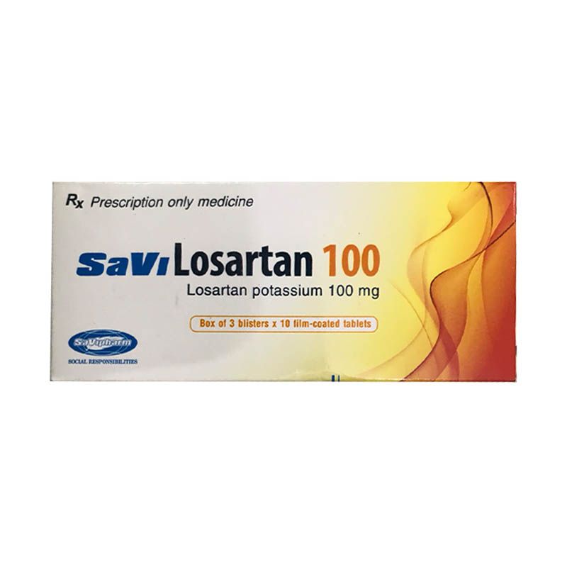Thuốc điều trị cao huyết áp SaVi Losartan 100 hộp 30 viên