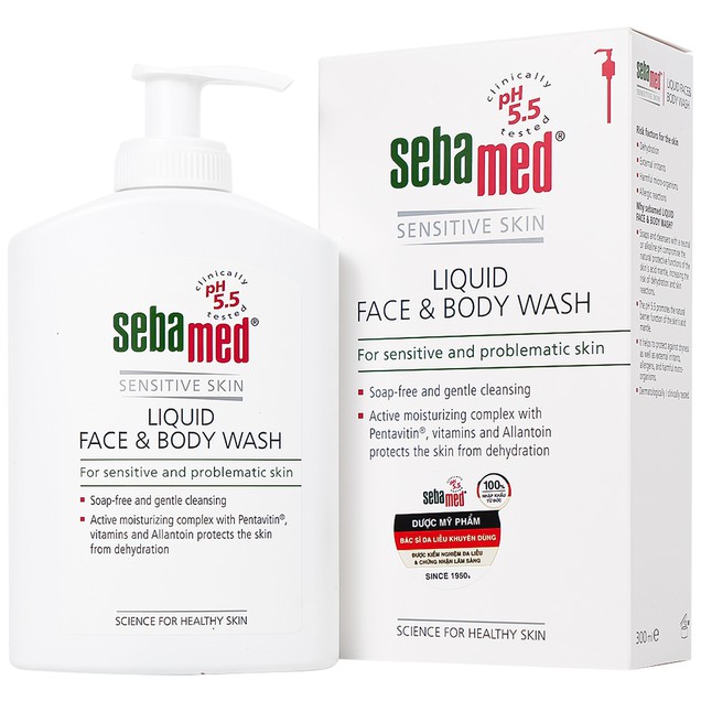 Sữa rửa mặt và tắm toàn thân giúp làm sạch bụi bẩn, bã nhờn trên da Liquid Face & Body Wash Sebamed chai x 300ml