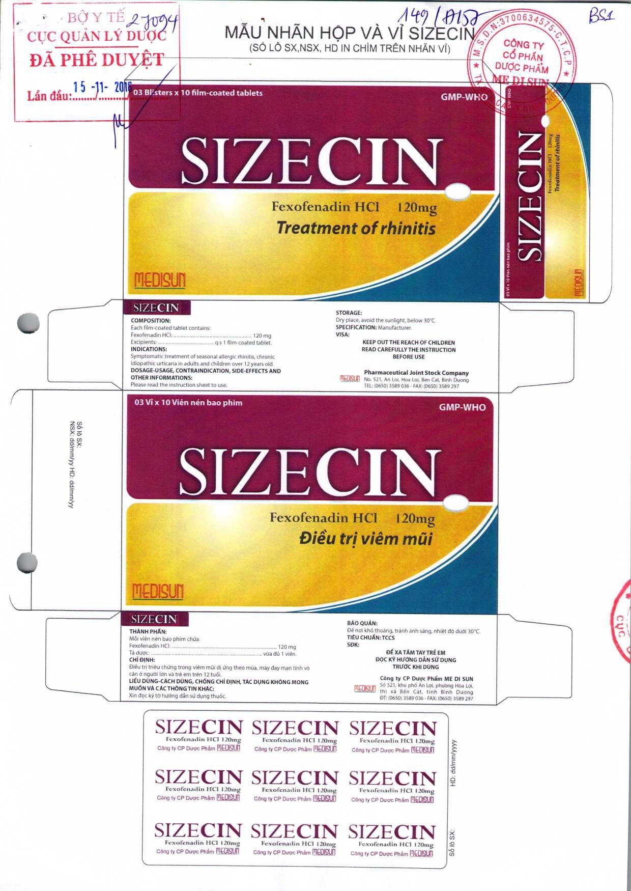 Thuốc chống dị ứng SIZECIN hộp 3 vỉ x 10 viên