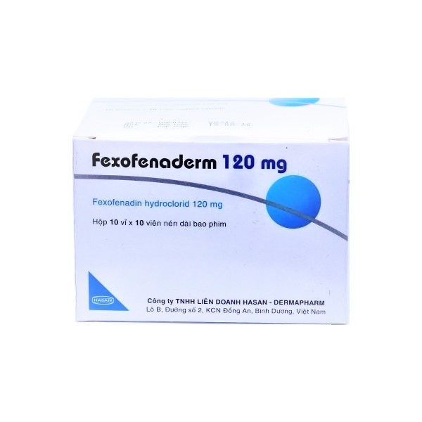 Thuốc chống dị ứng Fexofenaderm 120mg hộp 10 vỉ x 10 viên