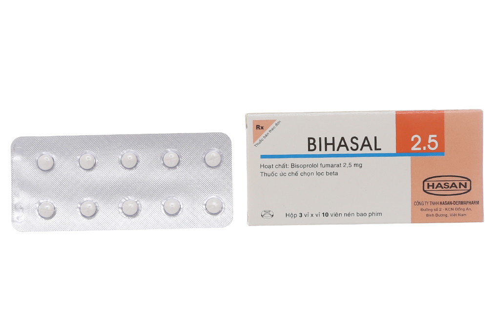 Thuốc trị cao huyết áp, đau thắt ngực Bihasal 2.5mg hộp 30 viên