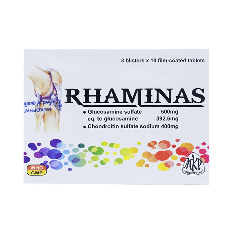 Giảm thoái hóa khớp gối nhẹ, trung bình Rhaminas Mekophar hộp 3 vỉ x 10 viên
