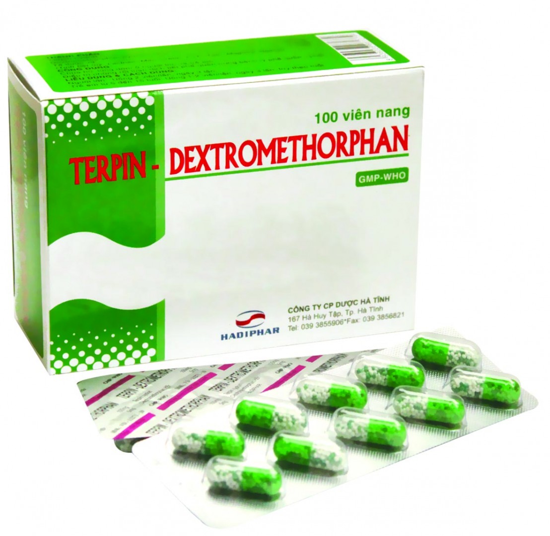 Thuốc ho, long đờm TERPIN - DEXTROMETHORPHAN (HADIPHAR) hộp 10 vỉ x 10 viên-1