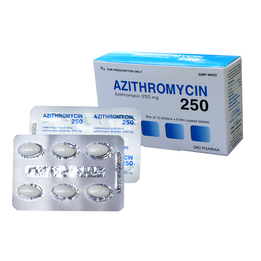 Thuốc kháng sinh Azithromycin 250mg DHG hộp 60 viên