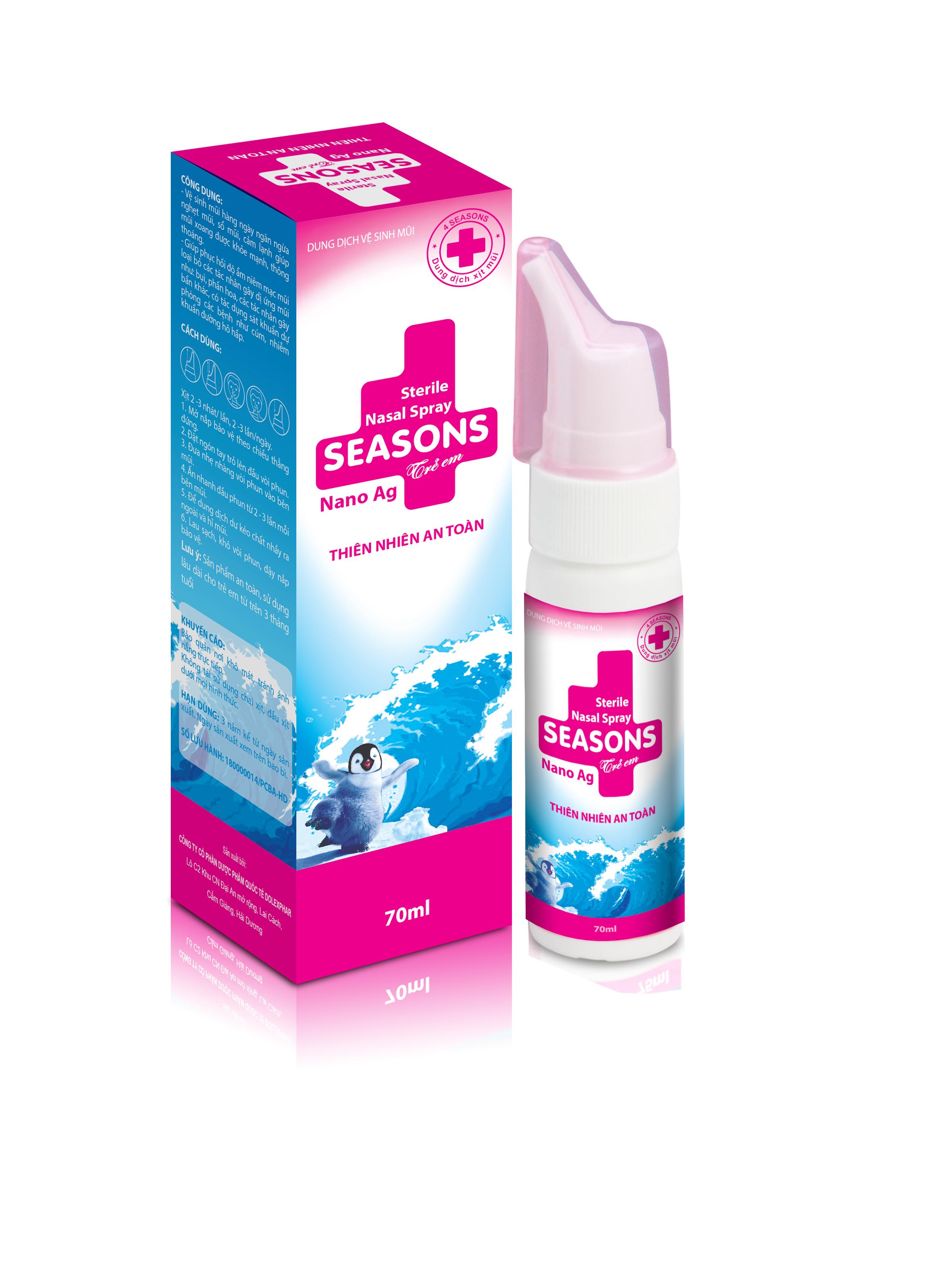 Dung dịch vệ sinh mũi 4Seasons Nano Ag Trẻ Em (hồng) hộp 1 chai 70ml