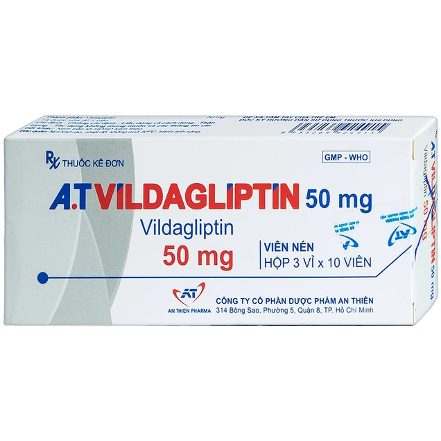 Thuốc điều trị đái tháo đường tuýp 2 A.T Vildagliptin 50mg hộp 3 vỉ x 10 viên