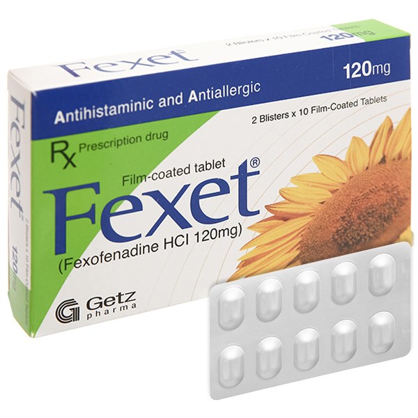 Thuốc điều trị viêm mũi dị ứng, mày đay tự phát mãn tính Fexet 120 hộp 2 vỉ x 5 viên